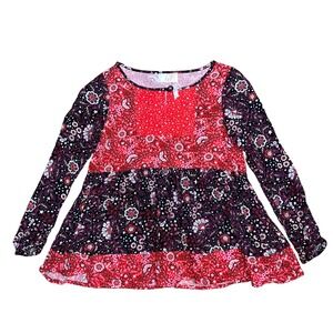 Matilda Jane Girls Red Black Floral Star Mixed Print Tiered Tunic Top 8